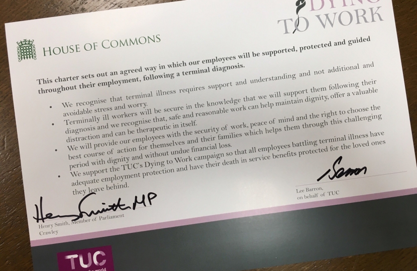 Crawley MP signs TUC Dying to Work Charter