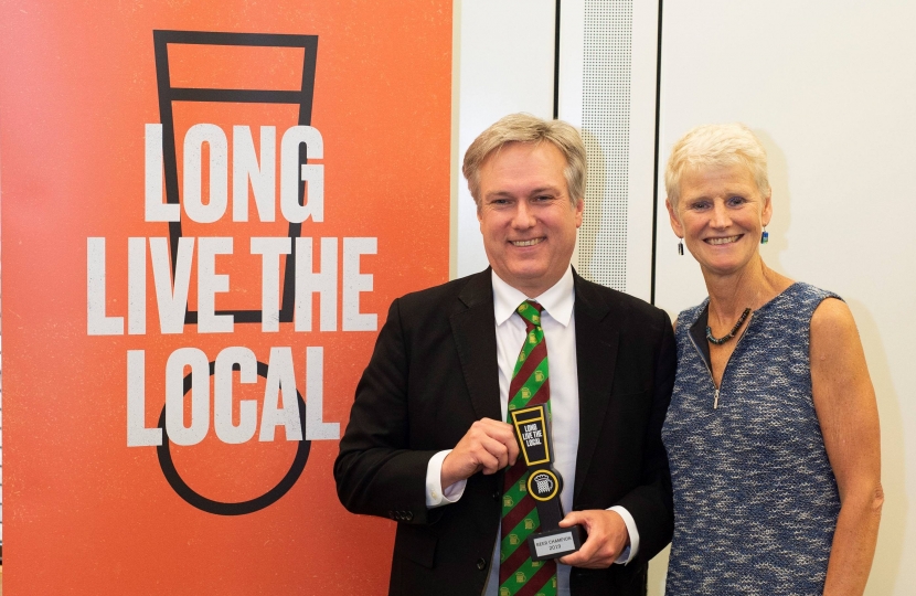 Henry Smith MP presented with Beer Champion award for work campaigning for pubs 