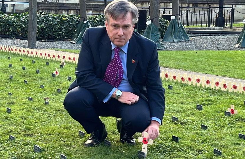 Henry Smith MP plants Wooden Cross in Constituency Garden of Remembrance in Parliament in Honour of Crawley's Fallen