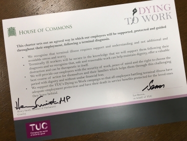 Crawley MP signs TUC Dying to Work Charter